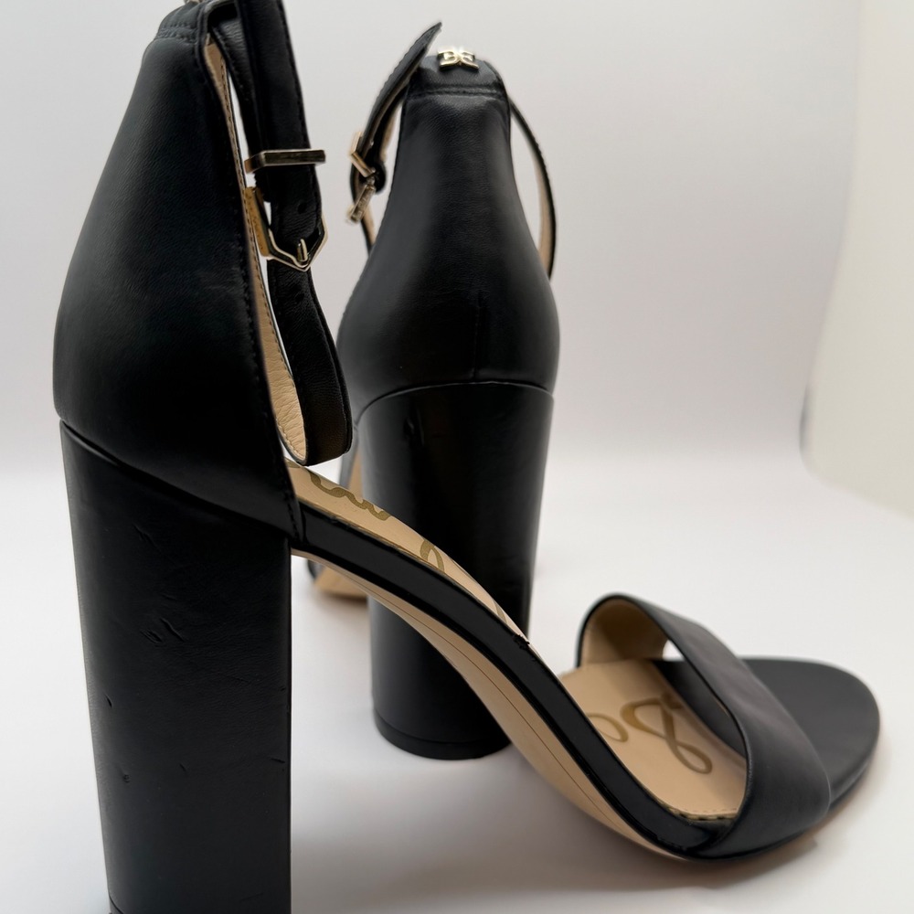 Sam Edelman Yaro Black Leather Ankle Strap Block Heel Sandals Womens 9 M - Picture 2 of 8